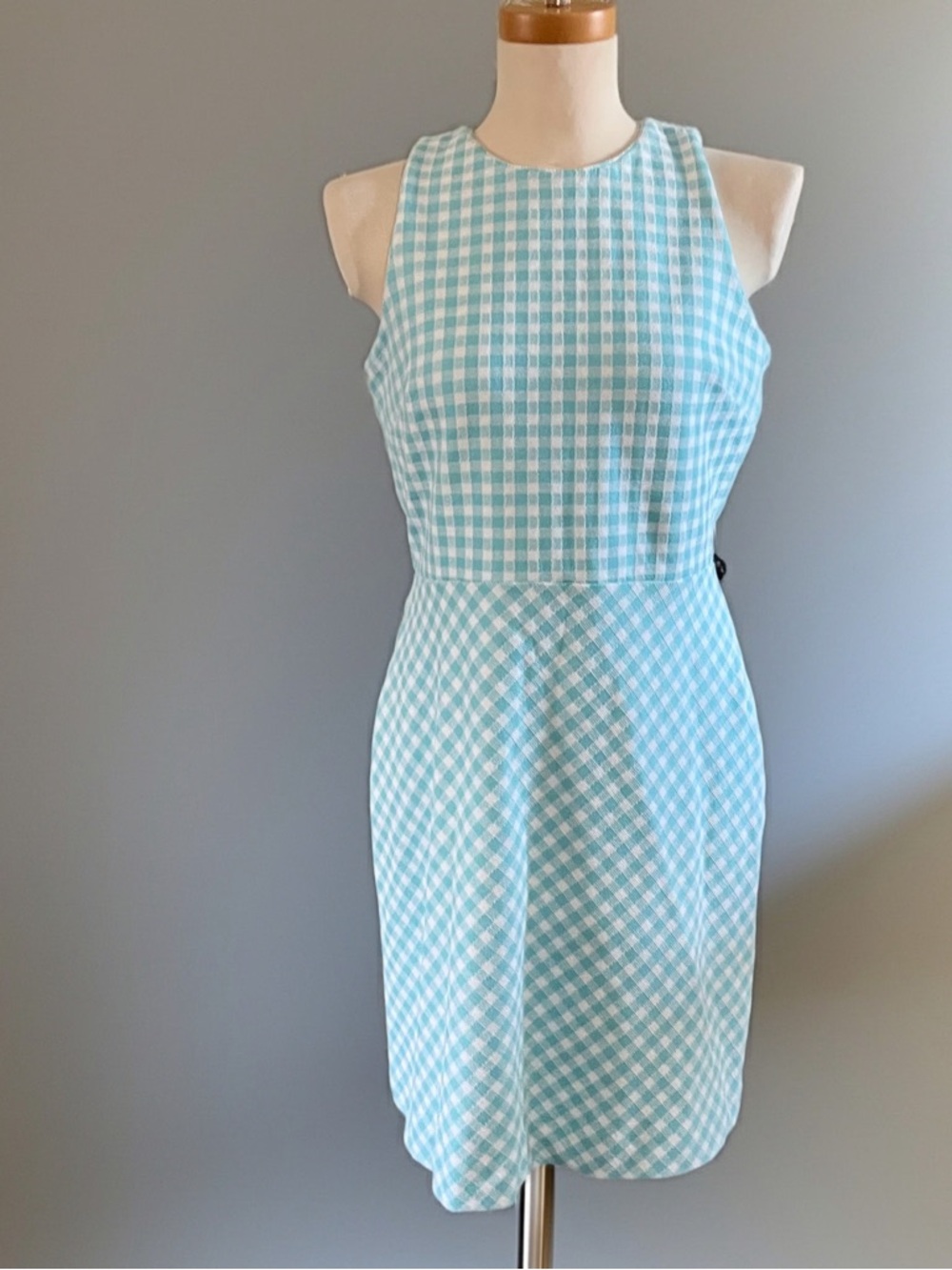 NWT $150 LOFT Ann Taylor Aqua Gingham Mini Dress City Work Business Eclectic 8p